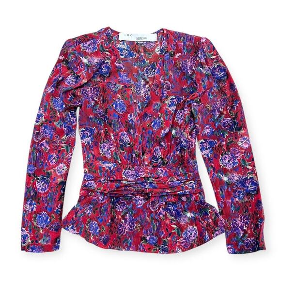 IRO Structured Shoulder V-Neck Hurl Floral Silk Blouse size FR 32 (US XXS) - Picture 2 of 9